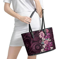 Poni Mama Hawai'i Hibiscus Leather Tote Bag Polynesian Tribal Tattoo Pattern Floral Elements