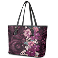 Poni Mama Hawai'i Hibiscus Leather Tote Bag Polynesian Tribal Tattoo Pattern Floral Elements