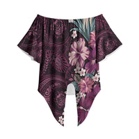 Poni Mama Hawai'i Hibiscus Off Shoulder Wrap Waist Top Polynesian Tribal Tattoo Pattern Floral Elements LT9 Pink - Polynesian Pride