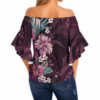 Poni Mama Hawai'i Hibiscus Off Shoulder Wrap Waist Top Polynesian Tribal Tattoo Pattern Floral Elements LT9 - Polynesian Pride