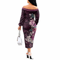 Poni Mama Hawai'i Hibiscus Off The Shoulder Long Sleeve Dress Polynesian Tribal Tattoo Pattern Floral Elements
