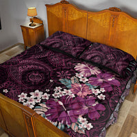 Poni Mama Hawai'i Hibiscus Quilt Bed Set Polynesian Tribal Tattoo Pattern Floral Elements