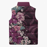 Poni Mama Hawai'i Hibiscus Sleeveless Puffer Jacket Polynesian Tribal Tattoo Pattern Floral Elements