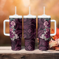 Poni Mama Hawai'i Hibiscus Tumbler With Handle Polynesian Tribal Tattoo Pattern Floral Elements