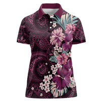 Poni Mama Hawai'i Hibiscus Women Polo Shirt Polynesian Tribal Tattoo Pattern Floral Elements