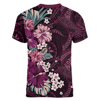 Poni Mama Hawai'i Hibiscus Women V-Neck T-Shirt Polynesian Tribal Tattoo Pattern Floral Elements