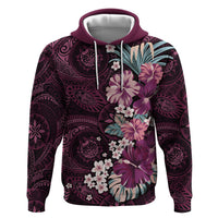 Poni Mama Hawai'i Hibiscus Zip Hoodie Polynesian Tribal Tattoo Pattern Floral Elements