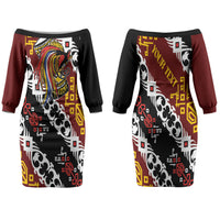 Personalised Papua New Guinea Bird Drum Family Matching Off The Shoulder Long Sleeve Dress and Hawaiian Shirt Papuan Batik Motif