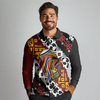 Personalised Papua New Guinea Bird Drum Long Sleeve Polo Shirt Papuan Batik Motif