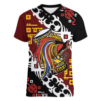 Personalised Papua New Guinea Bird Drum Women V-Neck T-Shirt Papuan Batik Motif