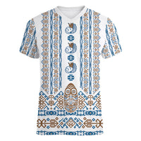 Personalised Papua New Guinea Bird Ethnic Women V-Neck T-Shirt Papuan Batik Inspired Pattern