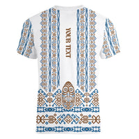 Personalised Papua New Guinea Bird Ethnic Women V-Neck T-Shirt Papuan Batik Inspired Pattern