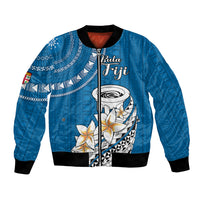 Bula Fiji Bomber Jacket Kava Bowl Tapa Tribal LT9 Unisex Blue - Polynesian Pride