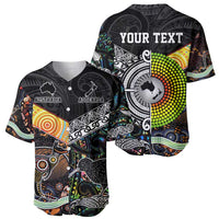 Personalised New Zealand and Australia Baseball Jersey Maori Mix Aboriginal Art Style LT9 - Polynesian Pride