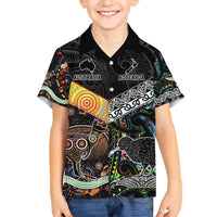 Personalised New Zealand and Australia Family Matching Short Sleeve Bodycon Dress and Hawaiian Shirt Maori Mix Aboriginal Art Style LT9 Son's Shirt Black - Polynesian Pride