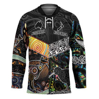 Australia New Zealand Personalised Hockey Jersey Maori Aboriginal Art Style LT9 Unisex Black - Polynesian Pride