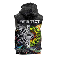 Australia New Zealand Personalised Sleeveless Zip Hoodie Maori Aboriginal Art Style - Polynesian Pride