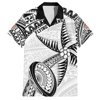 Custom Fiji Rugby Pacific Family Matching Off Shoulder Maxi Dress and Hawaiian Shirt Polynesian Palm Tattoo LT9 Dad's Shirt - Short Sleeve White - Polynesian Pride
