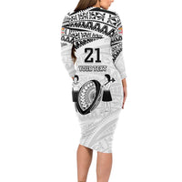Custom Fiji Rugby Pacific Long Sleeve Bodycon Dress Polynesian Palm Tattoo