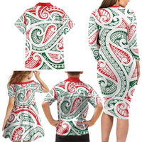 New Zealand Kowhaiwhai Christmas Family Matching Long Sleeve Bodycon Dress and Hawaiian Shirt Traditional Maori Koru Pattern - Polynesian Pride
