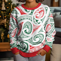 New Zealand Kowhaiwhai Christmas Kid Ugly Christmas Sweater Traditional Maori Koru Pattern - Polynesian Pride