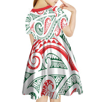 New Zealand Kowhaiwhai Christmas Kid Short Sleeve Dress Traditional Maori Koru Pattern - Polynesian Pride