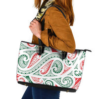 New Zealand Kowhaiwhai Christmas Leather Tote Bag Traditional Maori Koru Pattern - Polynesian Pride