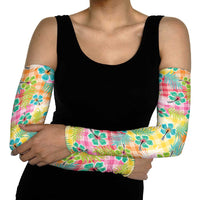 Hawaiian Palaka Arm Sleeves Hibiscus Palm Leaf Pattern - Polynesian Pride