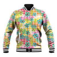 Hawaiian Palaka Baseball Jacket Hibiscus Palm Leaf Pattern LT9 Unisex Yellow - Polynesian Pride