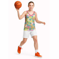 Hawaiian Palaka Basketball Jersey Hibiscus Palm Leaf Pattern - Polynesian Pride
