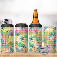 Hawaiian Palaka 4 in 1 Can Cooler Tumbler Hibiscus Palm Leaf Pattern - Polynesian Pride