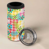Hawaiian Palaka 4 in 1 Can Cooler Tumbler Hibiscus Palm Leaf Pattern - Polynesian Pride