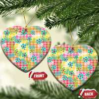 Hawaiian Palaka Ceramic Ornament Hibiscus Palm Leaf Pattern - Polynesian Pride