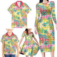 Hawaiian Palaka Family Matching Long Sleeve Bodycon Dress and Hawaiian Shirt Hibiscus Palm Leaf Pattern - Polynesian Pride