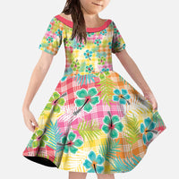 Hawaiian Palaka Family Matching Off The Shoulder Long Sleeve Dress and Hawaiian Shirt Hibiscus Palm Leaf Pattern - Polynesian Pride