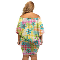 Hawaiian Palaka Family Matching Off Shoulder Short Dress and Hawaiian Shirt Hibiscus Palm Leaf Pattern - Polynesian Pride