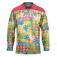 Hawaiian Palaka Hockey Jersey Hibiscus Palm Leaf Pattern - Polynesian Pride