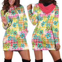 Hawaiian Palaka Hoodie Dress Hibiscus Palm Leaf Pattern - Polynesian Pride