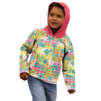 Hawaiian Palaka Kid Hoodie Hibiscus Palm Leaf Pattern - Polynesian Pride
