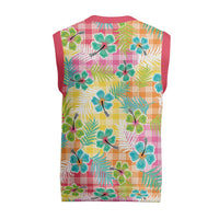 Hawaiian Palaka Christmas Knitted V-Neck Vest Hibiscus Palm Leaf Pattern - Polynesian Pride