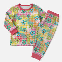 Hawaiian Palaka Christmas Pajama Set Hibiscus Palm Leaf Pattern - Polynesian Pride