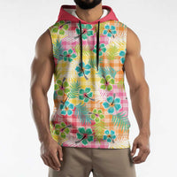 Hawaiian Palaka Sleeveless Hoodie Hibiscus Palm Leaf Pattern LT9 - Polynesian Pride