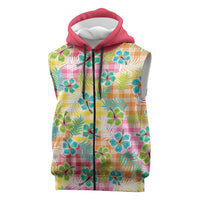 Hawaiian Palaka Sleeveless Zip Hoodie Hibiscus Palm Leaf Pattern LT9 Yellow - Polynesian Pride