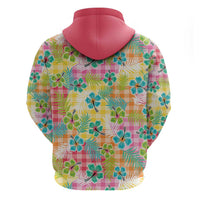 Hawaiian Palaka Zip Hoodie Hibiscus Palm Leaf Pattern - Polynesian Pride