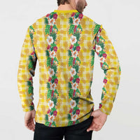 Hawaiian Palaka Button Sweatshirt Hibiscus Pineapple Lei LT9 - Polynesian Pride