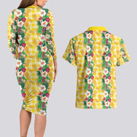 Hawaiian Palaka Couples Matching Long Sleeve Bodycon Dress and Hawaiian Shirt Hibiscus Pineapple Lei - Polynesian Pride