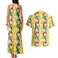 Hawaiian Palaka Couples Matching Tank Maxi Dress and Hawaiian Shirt Hibiscus Pineapple Lei - Polynesian Pride