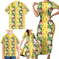 Hawaiian Palaka Family Matching Short Sleeve Bodycon Dress and Hawaiian Shirt Hibiscus Pineapple Lei - Polynesian Pride