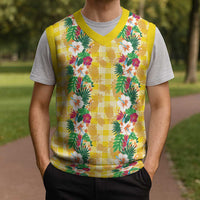 Hawaiian Palaka Christmas Knitted V-Neck Vest Hibiscus Pineapple Lei - Polynesian Pride