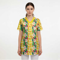 Hawaiian Palaka Scrub Top Hibiscus Pineapple Lei - Polynesian Pride